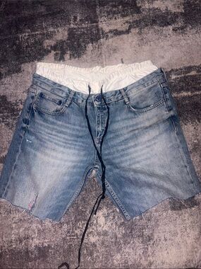 Men's Light Blue Denim Jean Shorts with Drawstring Waist